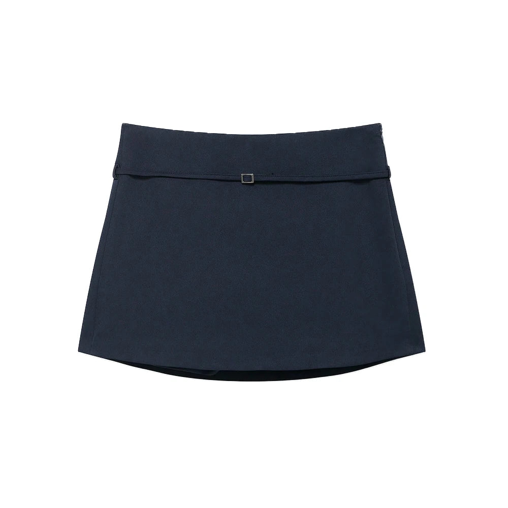 Women's Solid Color Skort with Belt Side Zipper Casual Shorts Skirts Fashionable And Stylish Women's Clothing