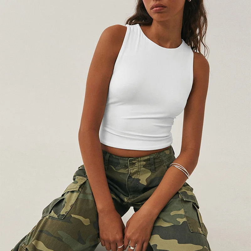Tank Top Shirt Sleeveless Round Neck Racerback Design Tight Fitted Basic Athletic All Season Gym Workout Daily Casual For Women