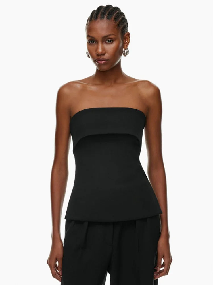 Summer Women Sexy Solid Slash Neck Backless Split Strapless Tube Top Slim Fit Party Daily Bandeau Bra
