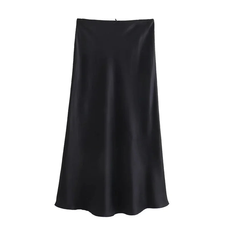 Women's Long Satin Skirts Vintage Chic Spring Fashion High Waist Line H Texture with Decorative Knot New Arrivals