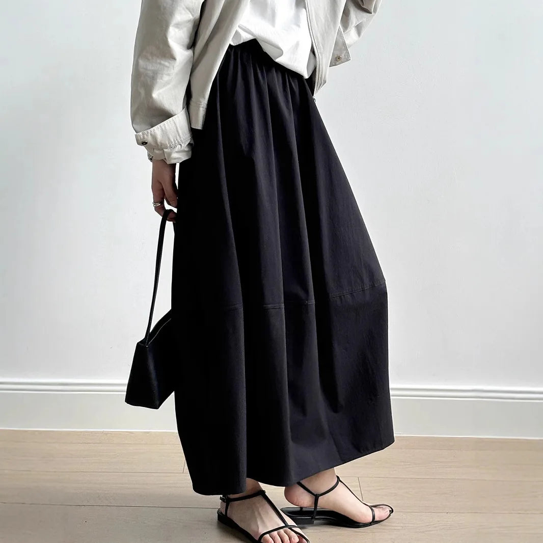 Spring Summer White Long Skirts for Woman Elegant Elastic High Waist Flared Umbrella Skirt Woman Casual Solid A-Line Maxi Skirt