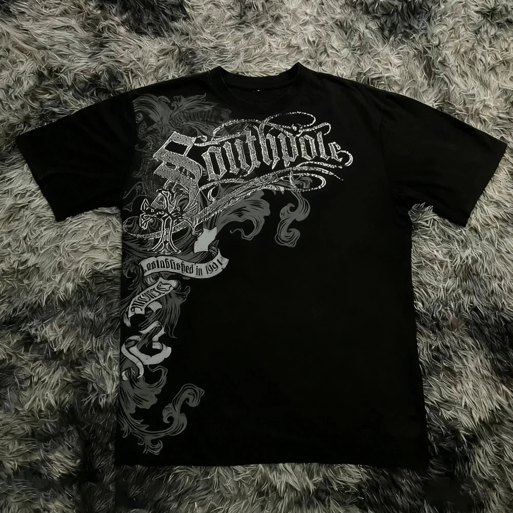 Classic Y2K Gothic Style T-shirt Print Oversized T Shirt High S...
