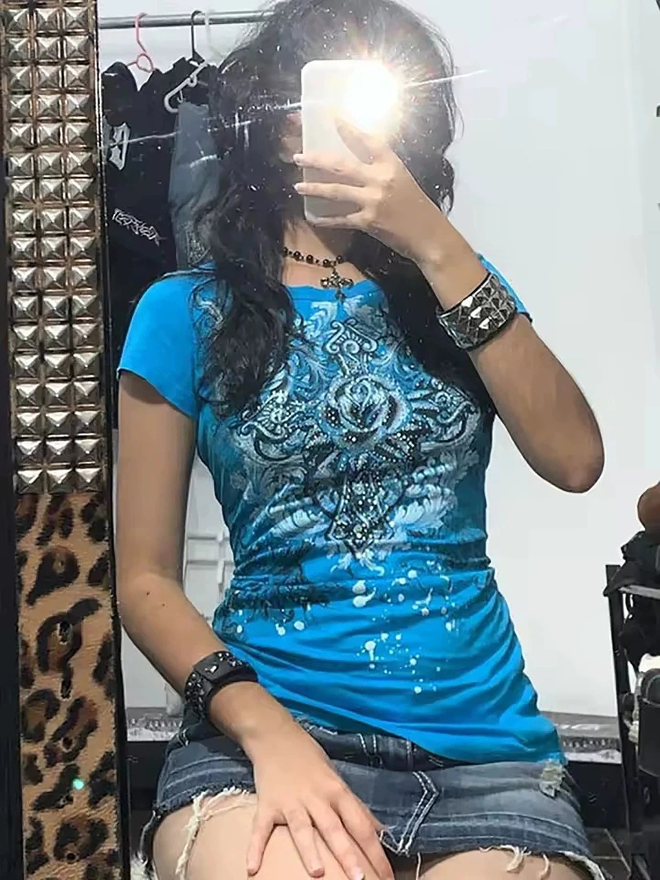 New personalized Y2K slim fit short sleeved printed T-shirt for spicy girls, fashionable retro women's clothing
