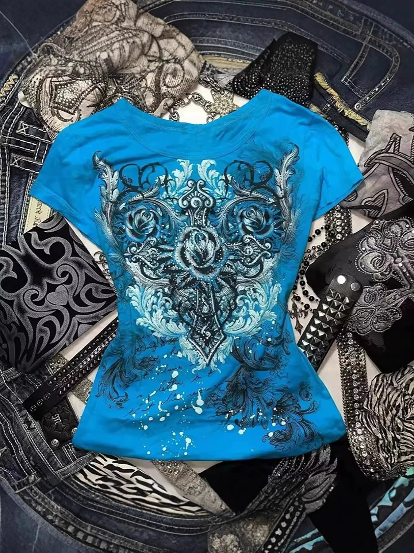 New personalized Y2K slim fit short sleeved printed T-shirt for spicy girls, fashionable retro women's clothing