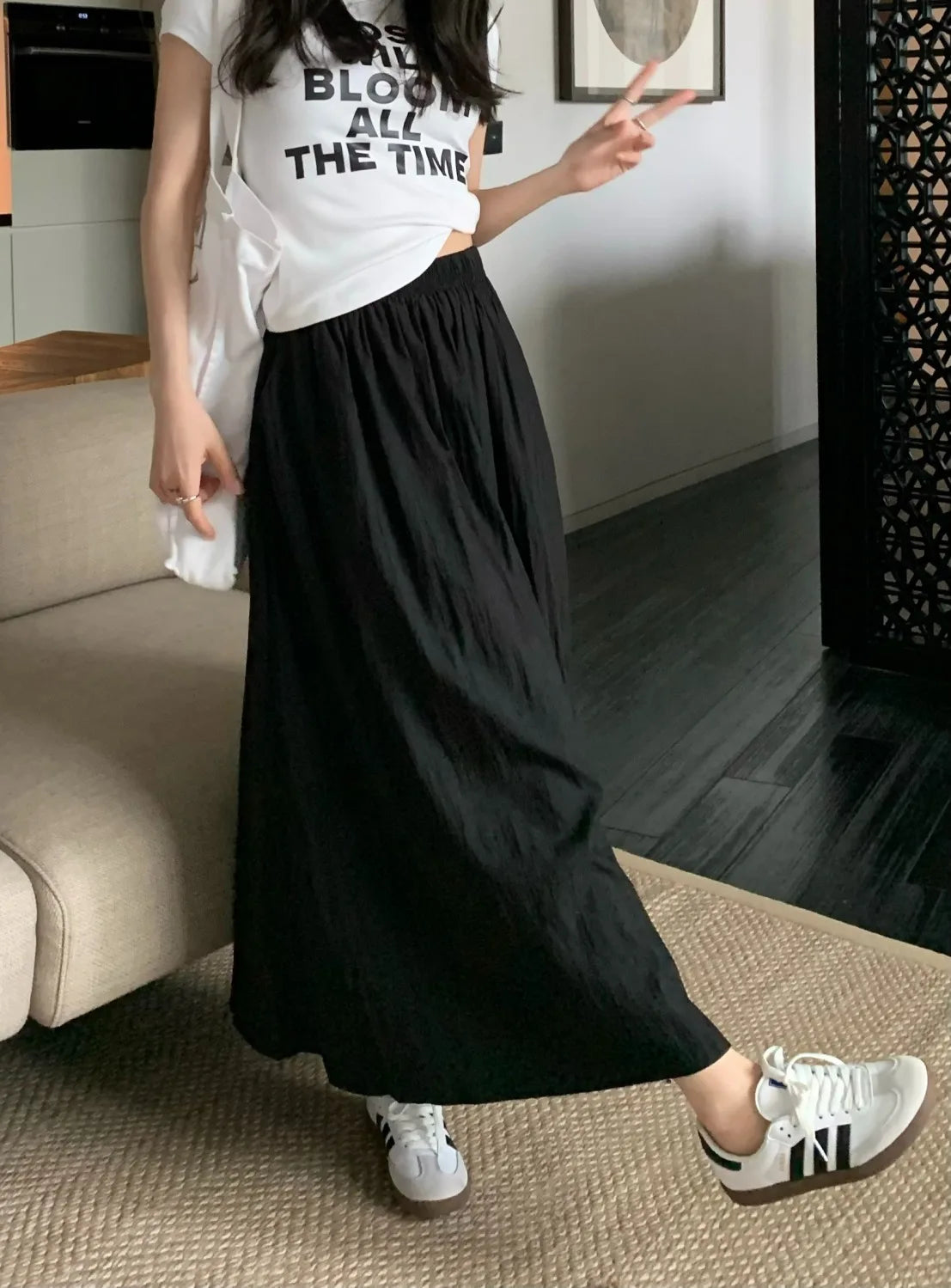Long Skirts Women Folds Design Summer Elegant Simple All-match High Waist Solid Office Lady Clothes Vintage Korean Style Faldas
