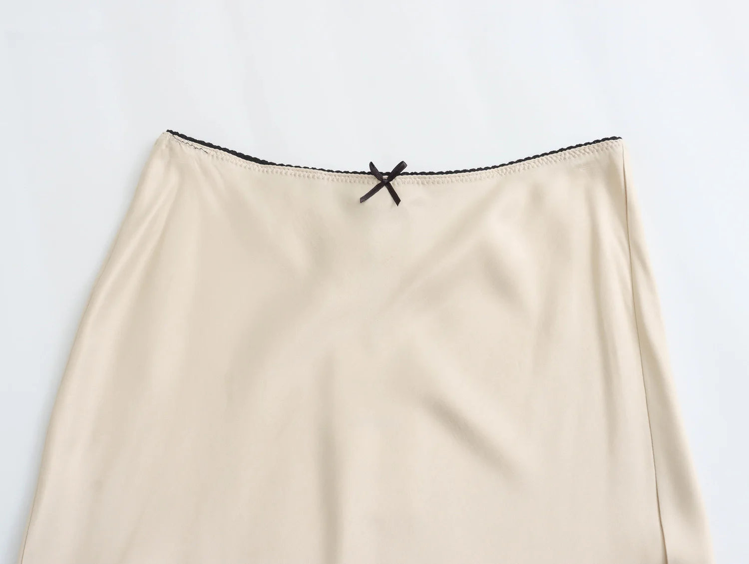 Women's Long Satin Skirts Vintage Chic Spring Fashion High Waist Line H Texture with Decorative Knot New Arrivals