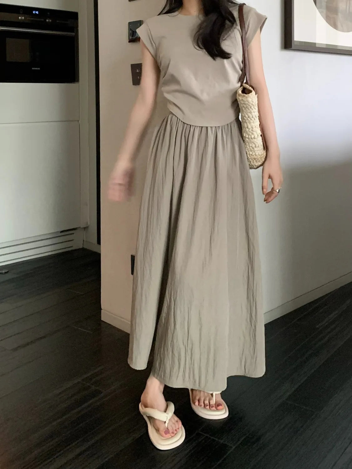 Long Skirts Women Folds Design Summer Elegant Simple All-match High Waist Solid Office Lady Clothes Vintage Korean Style Faldas