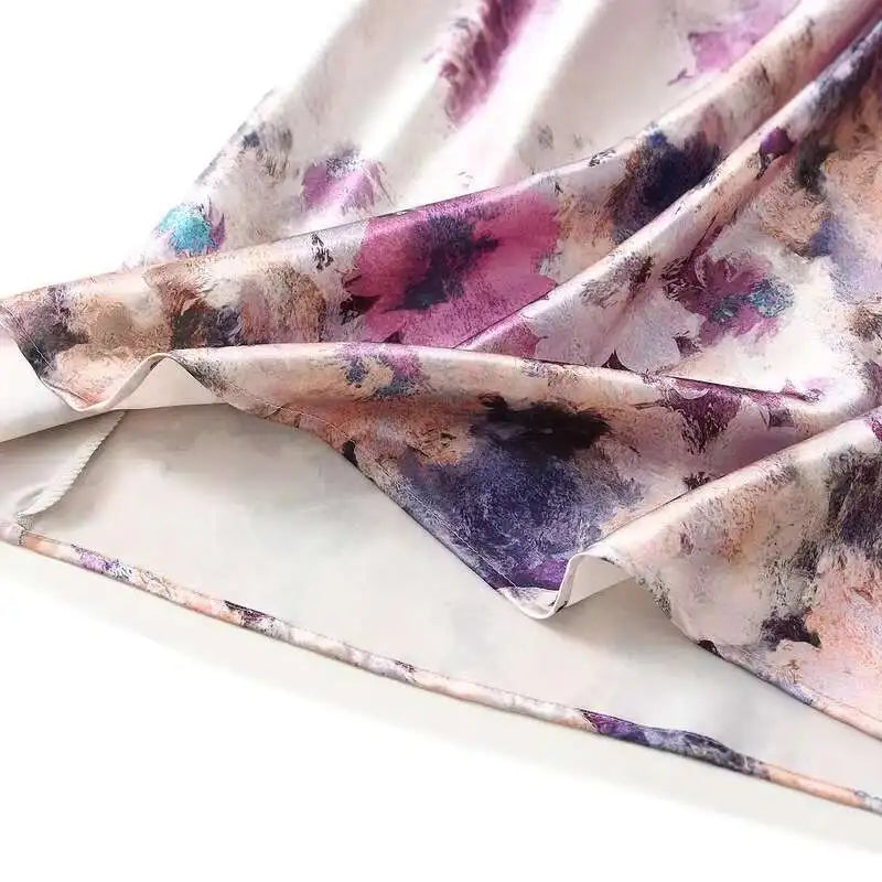 New In Women Spring Summer Floral Print Satin Long Skirts 2026 Trendy High Waist Elegant Faldas