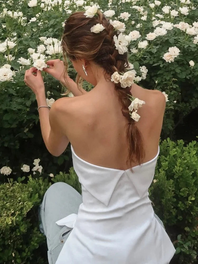 Summer Women Sexy Solid Slash Neck Backless Split Strapless Tube Top Slim Fit Party Daily Bandeau Bra