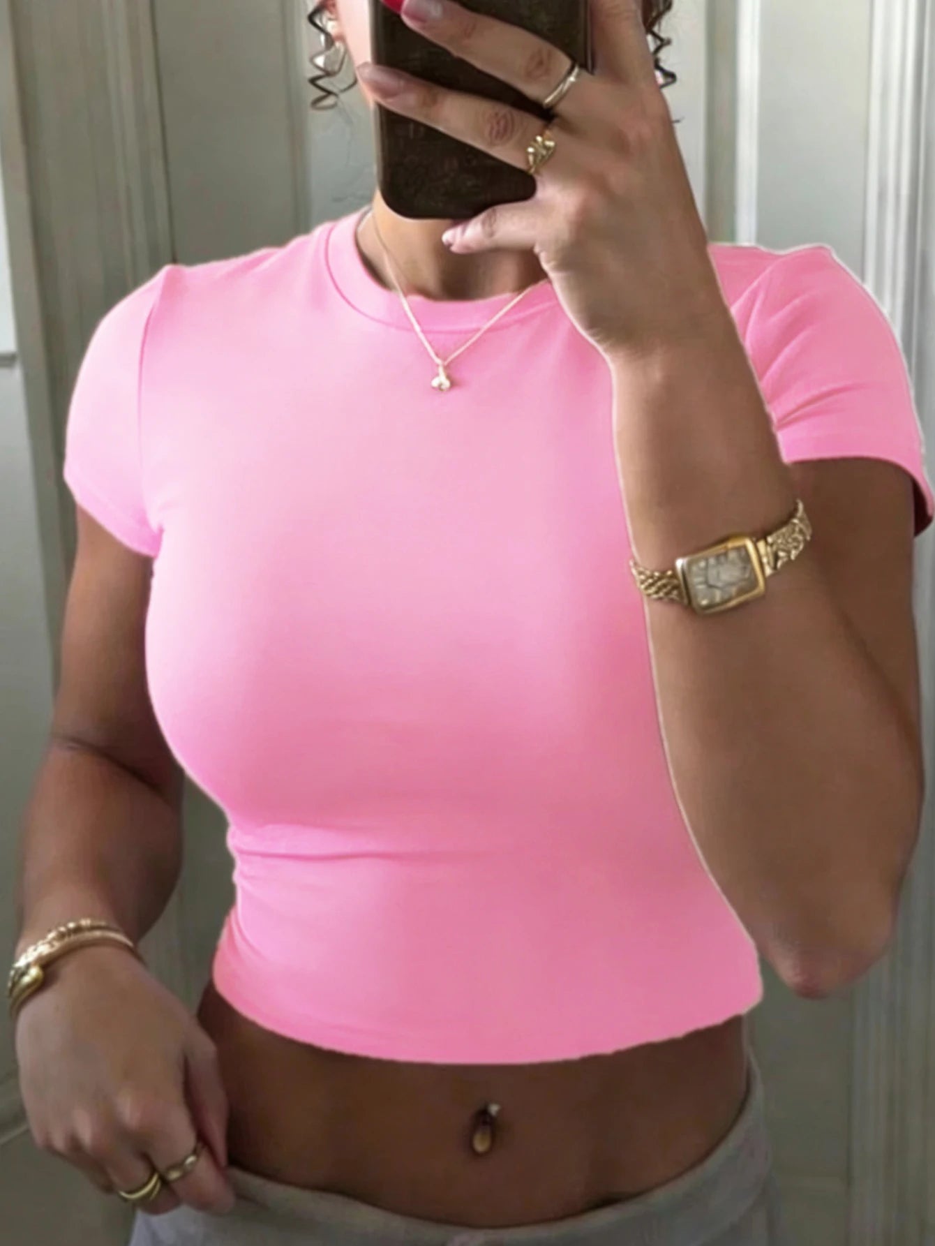 Solid Color Slim Summer Crop Yoga Y2K T-Shirt  Women Soft Elasticity T Shirts Casual Sportswear Tight Woman Short Sleeves