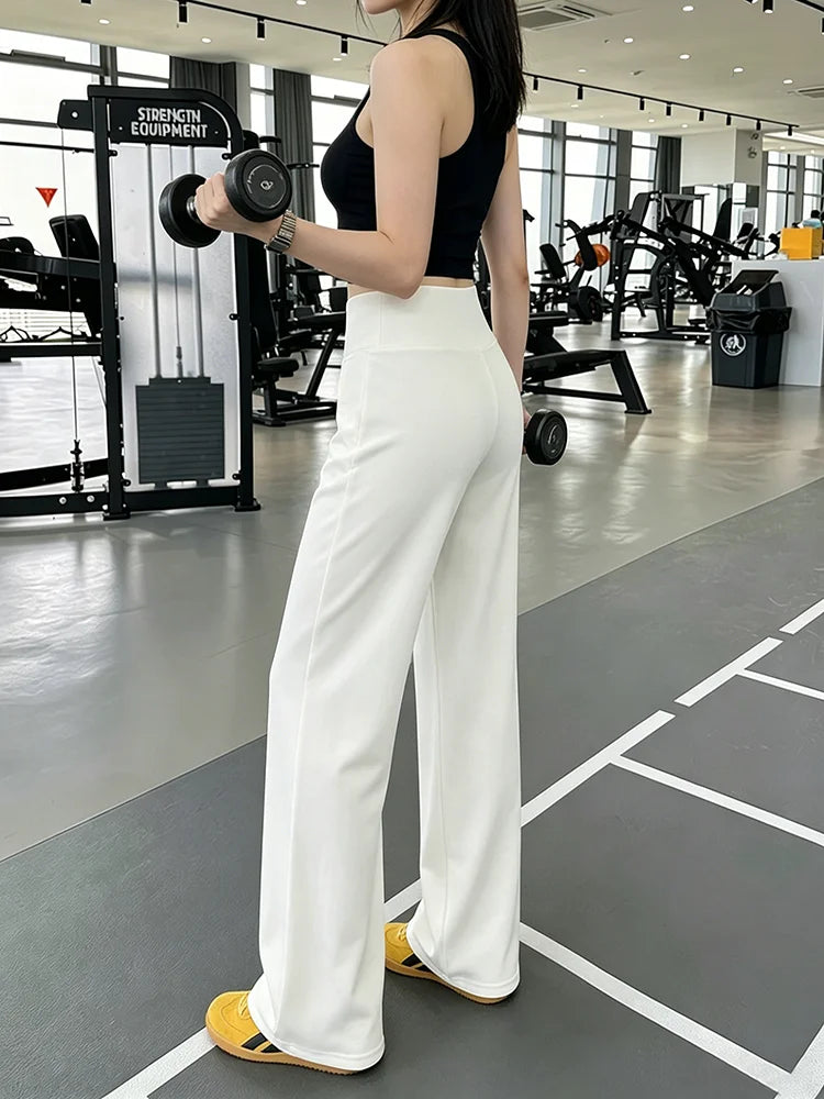 Summer and Spring Women's Loose Straight Wide-Leg Pants, Casual Sports Yoga Pants, High-Waisted Slimming and Versatile Long Pant