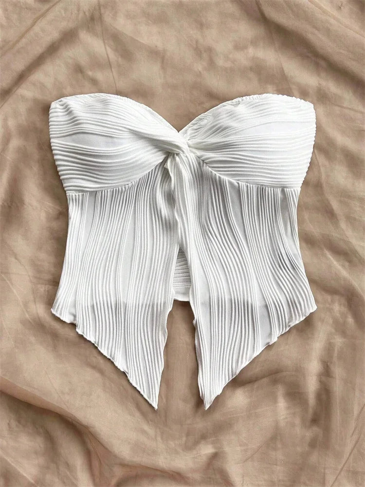 Twist Knot Front Crop Top for Women Summer Sexy Off the Shoulder Tube Tank Top Streetwewar Y2K Clothes