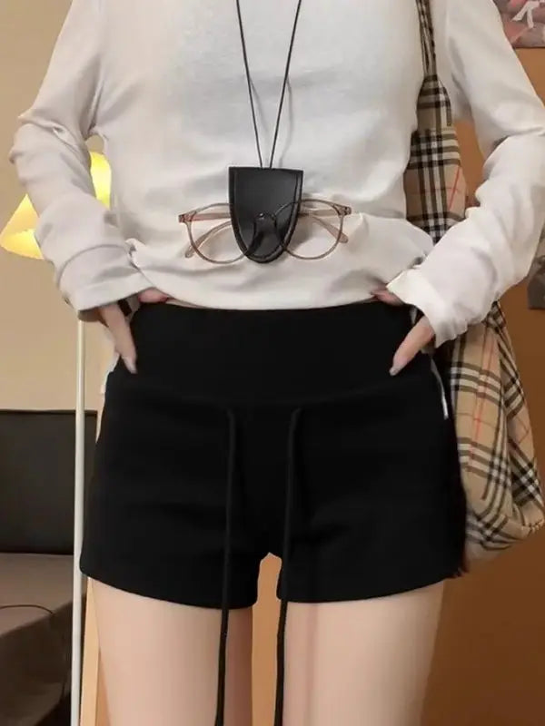 Red Shorts Women's Summer New Mid Waist Slim Fit Casual Drawstring Sports Pants Shorts for Women Womens Clothing