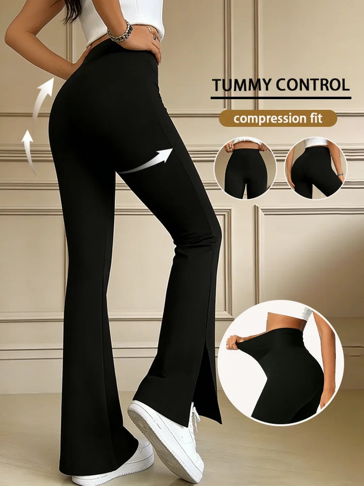 Lady's Black Slit Flared Pants, Fashionable and Sexy Lady Flared Pants, Suitable for Casual Commuting, Suitable for All Seasons