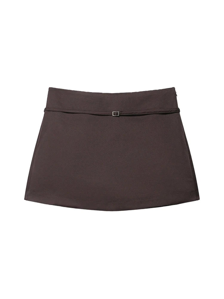 Women's Solid Color Skort with Belt Side Zipper Casual Shorts Skirts Fashionable And Stylish Women's Clothing