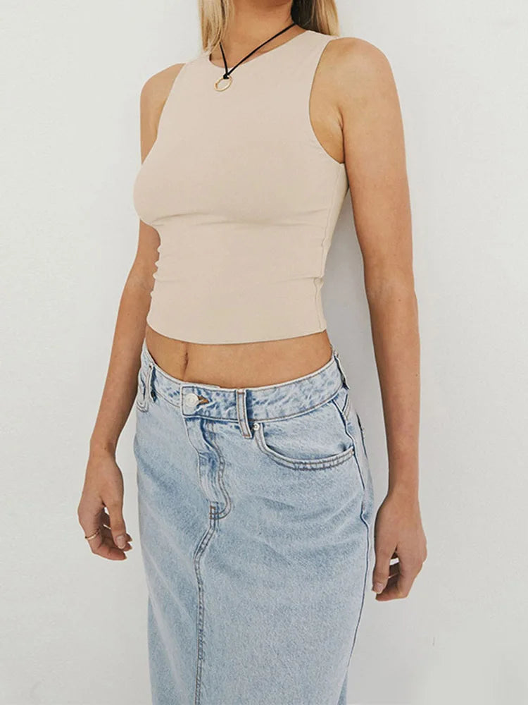 Tank Top Shirt Sleeveless Round Neck Racerback Design Tight Fitted Basic Athletic All Season Gym Workout Daily Casual For Women