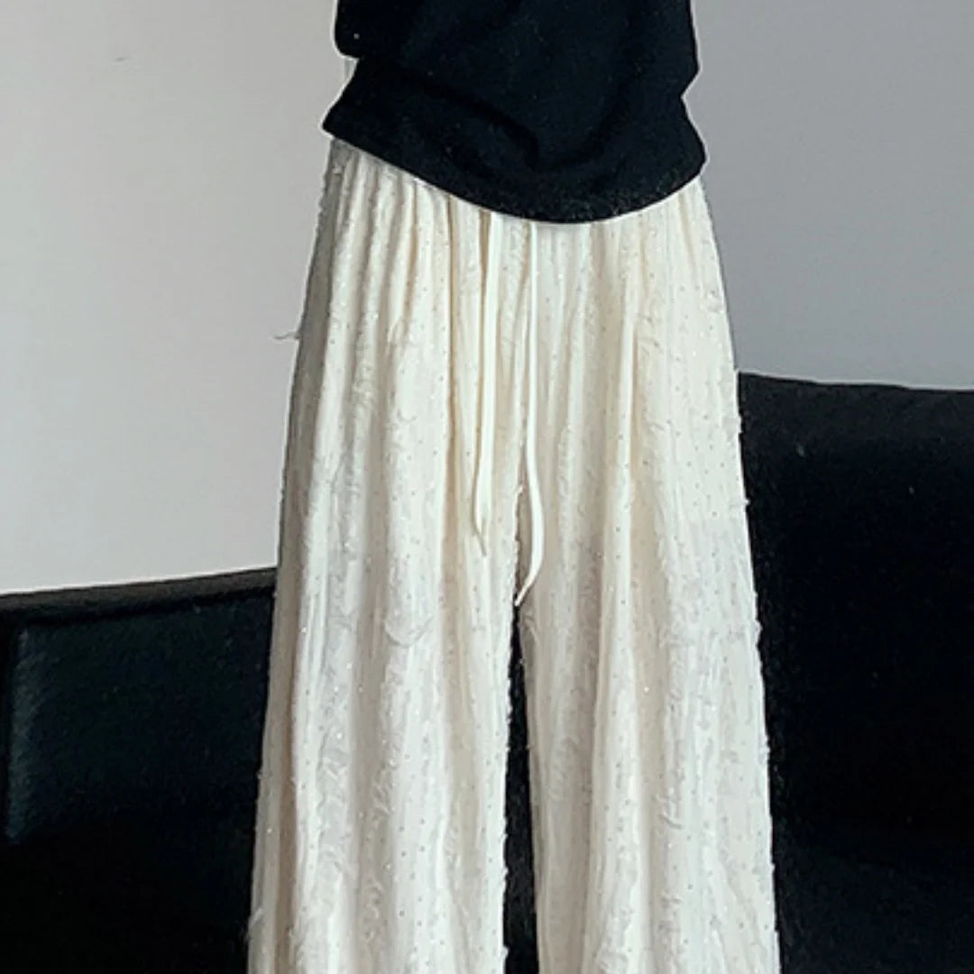 Y2k Streetwear Hot Diamonds Wide-legged Pants Grunge Hole Women Clothing High Waisted Baggy Straight Pants Design Chic Trouser