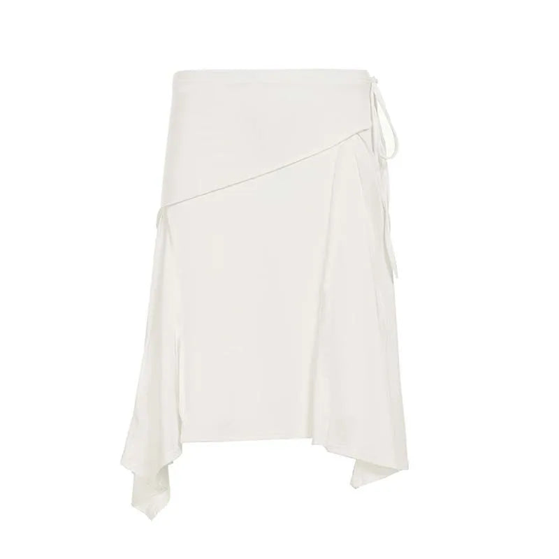 Casual Solid Low-waist Pleated Skirt Women Fashion Irregular Midi Skirts 2026 Summer Beach Streetwear Vacation Short Dress Y2K
