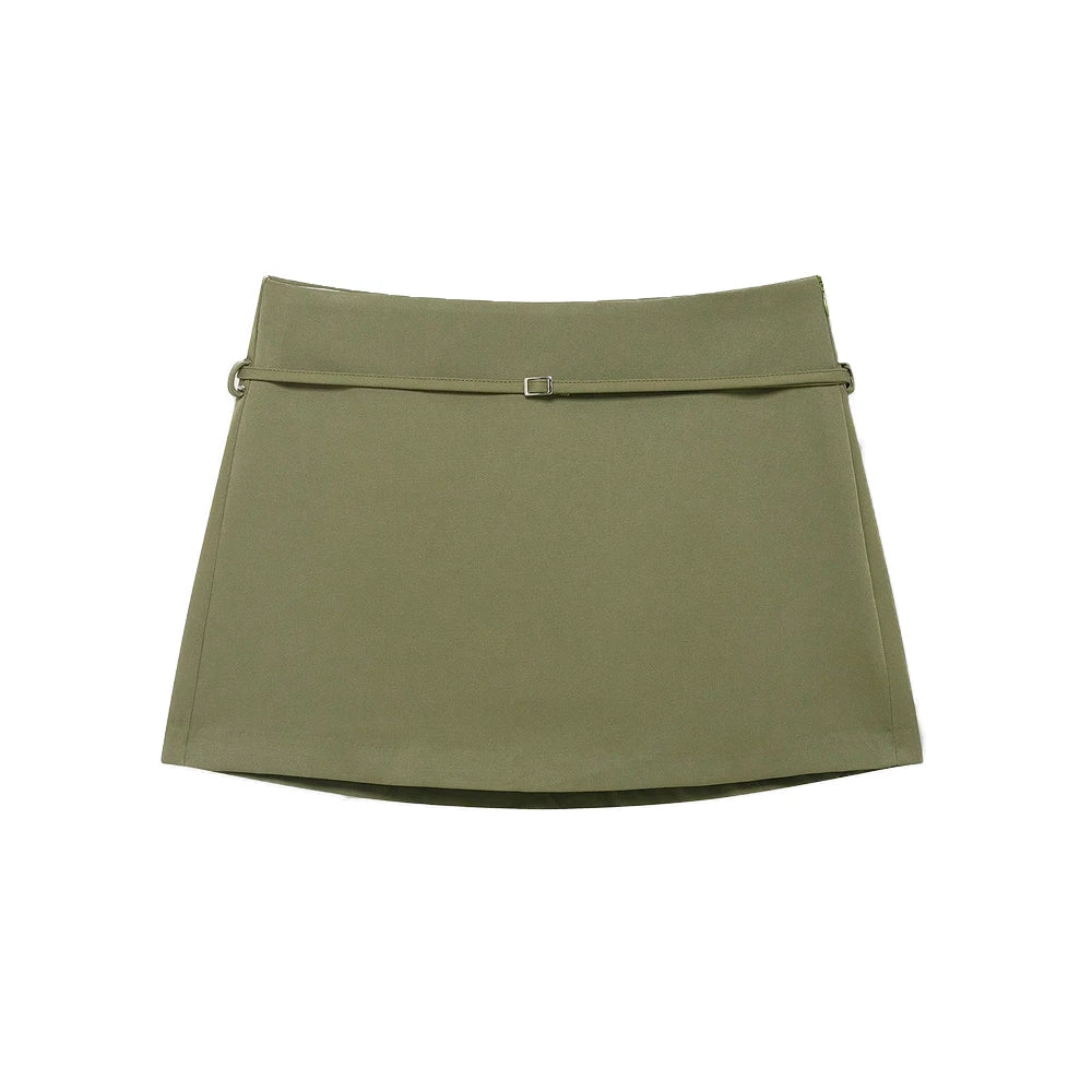 Women's Solid Color Skort with Belt Side Zipper Casual Shorts Skirts Fashionable And Stylish Women's Clothing