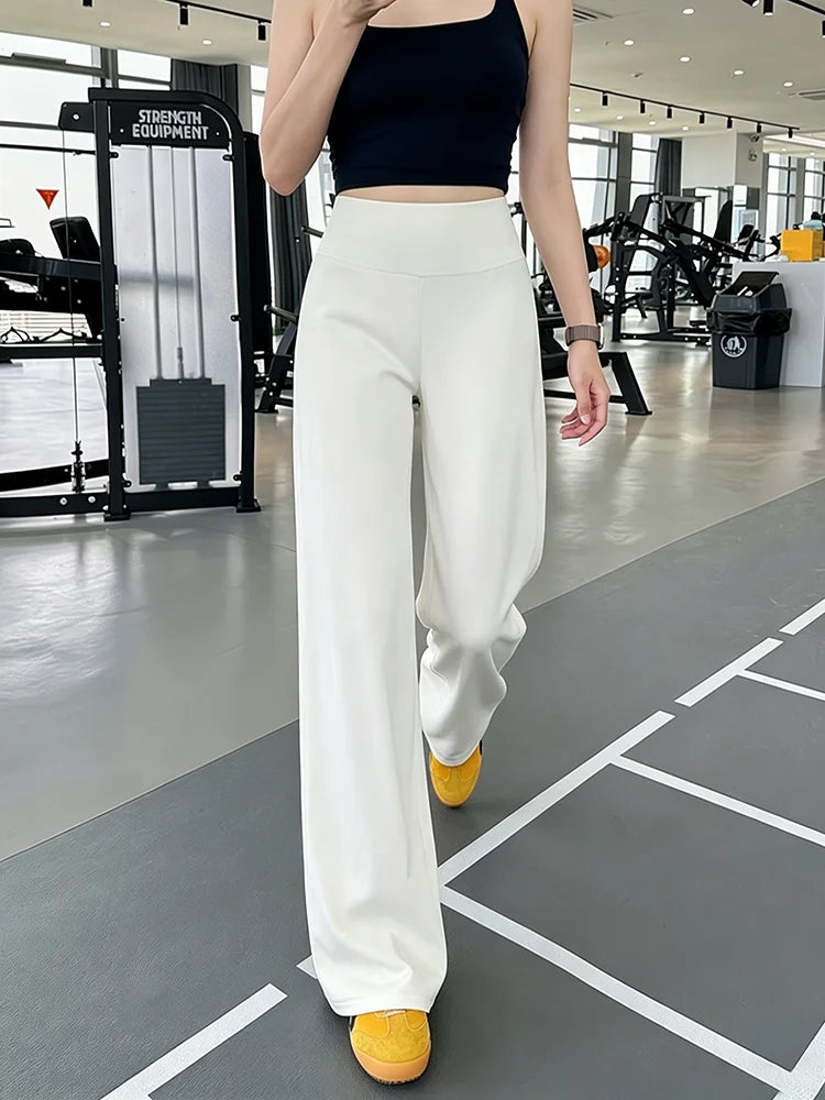 Summer and Spring Women's Loose Straight Wide-Leg Pants, Casual Sports Yoga Pants, High-Waisted Slimming and Versatile Long Pant