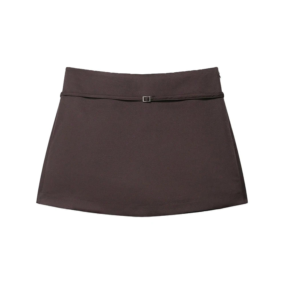 Women's Solid Color Skort with Belt Side Zipper Casual Shorts Skirts Fashionable And Stylish Women's Clothing
