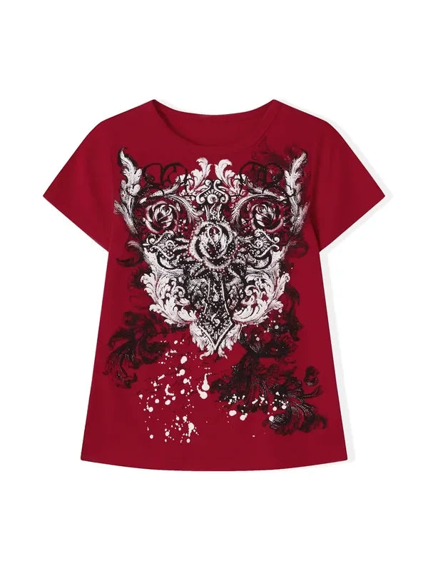 New personalized Y2K slim fit short sleeved printed T-shirt for spicy girls, fashionable retro women's clothing